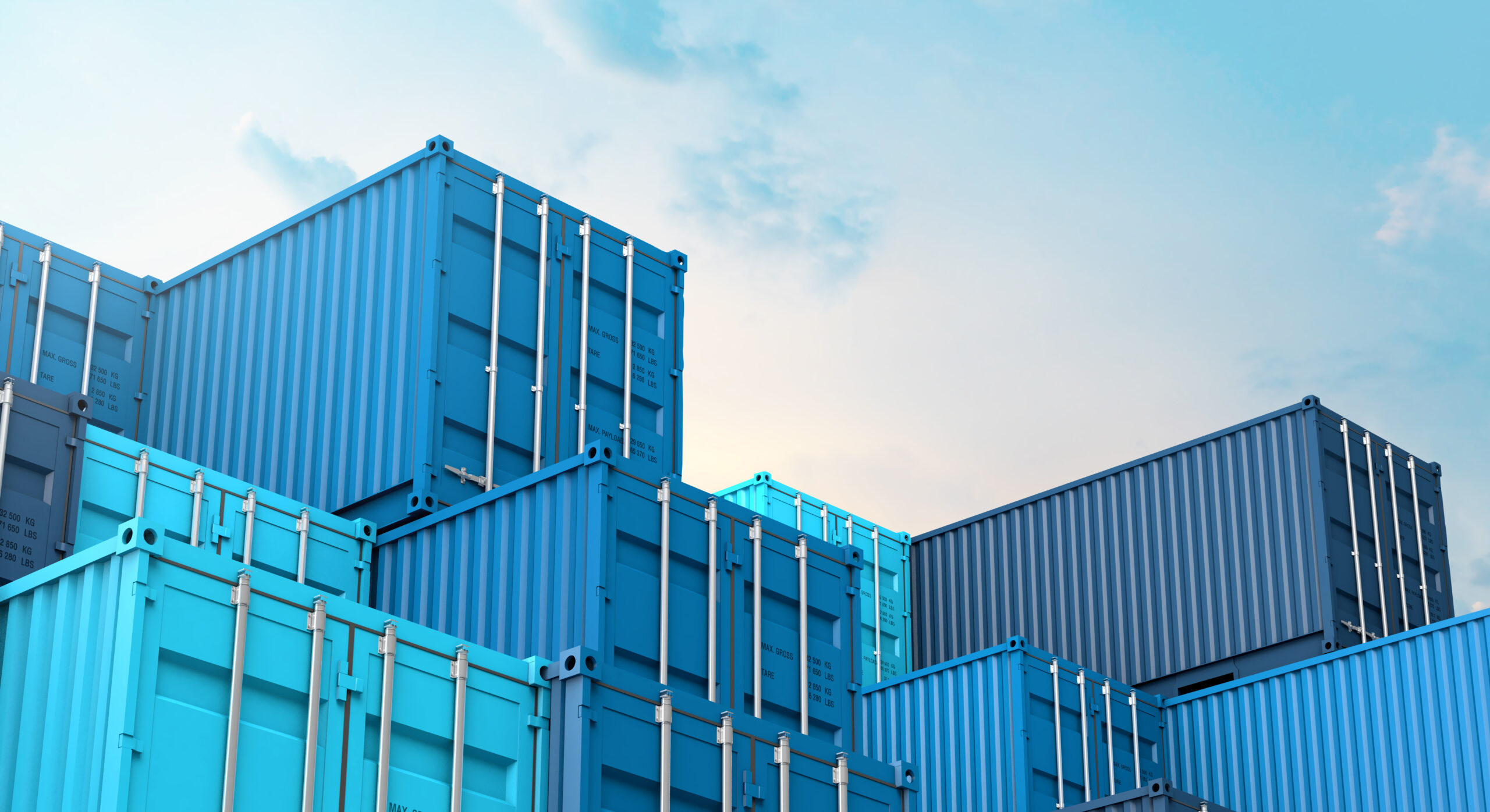 Stack of blue containers box, Cargo freight ship for import expo